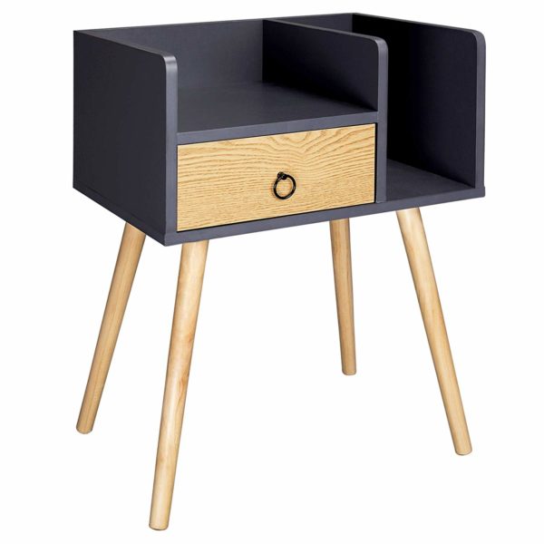 Приліжкова тумба з висувною скринькою з дерева сірого кольору TSR73