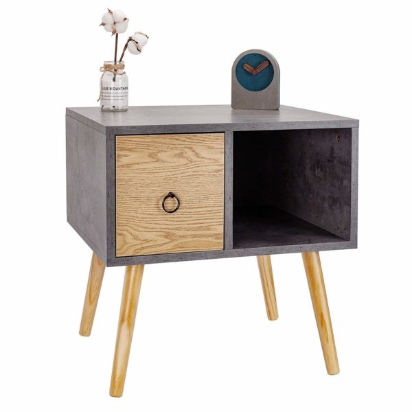 Тумбочка з висувною скринькою TSR72 (Сірий)Тумбочка з висувною скринькою TSR72 (Сірий)