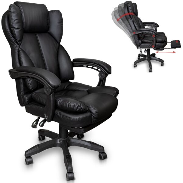 Офісне крісло для керівника з підставкою для ніг Сучасний дизайн еко-шкіра до 120кг bs05 Чорне