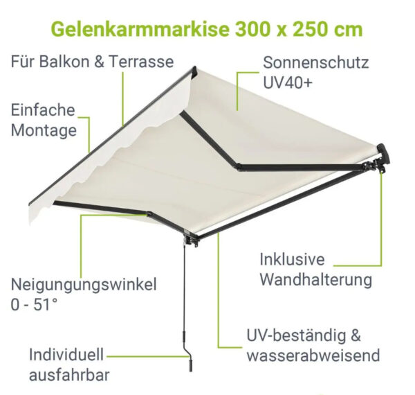 Відкідний настінний маркіз 300х250 см бежевий Німеччина