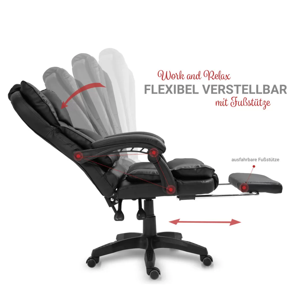 Офісне крісло для керівника з підставкою для ніг Сучасний дизайн еко-шкіра до 120кг bs60 Чорне 40696