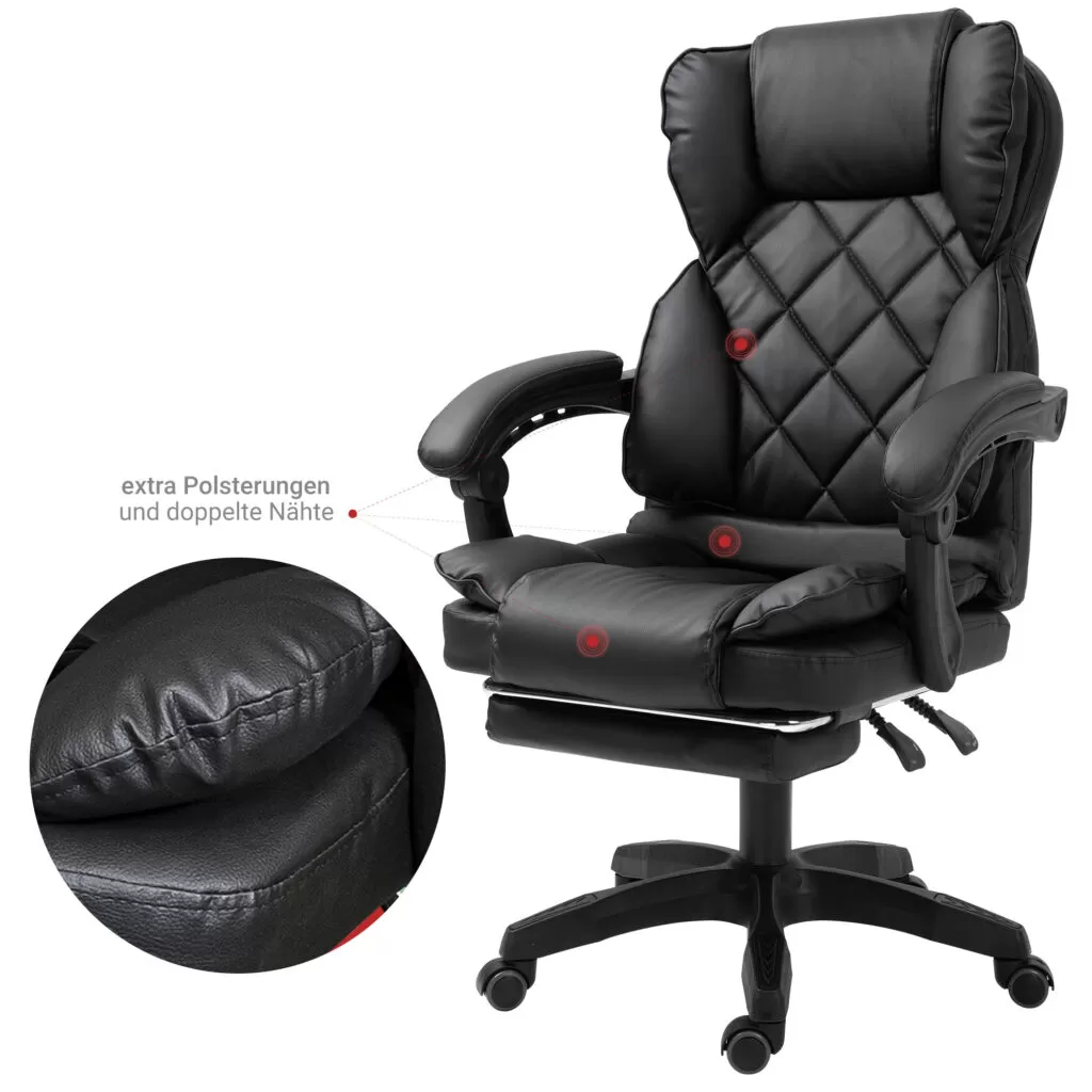 Офісне крісло для керівника з підставкою для ніг Сучасний дизайн еко-шкіра до 120кг bs60 Чорне 40697